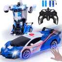 Wrystte Remote Control Police Car,Gesture Sensing Transform Robot 2.4G RC Cars Toys for Ages 4-12,Boy Toys with Light Music,One Button Deformation,360 Rotating Drift, Xmas Birthday Gift for Boys Girls (Blue & White)