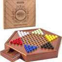 AMEROUS 12.5 inches Wooden Chinese Checkers Set with Storage Drawer - 60 Acrylic Marbles in 6 Colors - 12 Bonus Spare Marbles, Classic Strategy Family Board Game for Kids and Adults