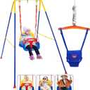 Toddler Swing Set, 3-in-1 Baby Swing Outdoor/Indoor, Toddler Swing&Jumper with Foldable Metal Stand, Baby Swing Outdoor for Aged 6 Months to 10 Years Old (Blue)