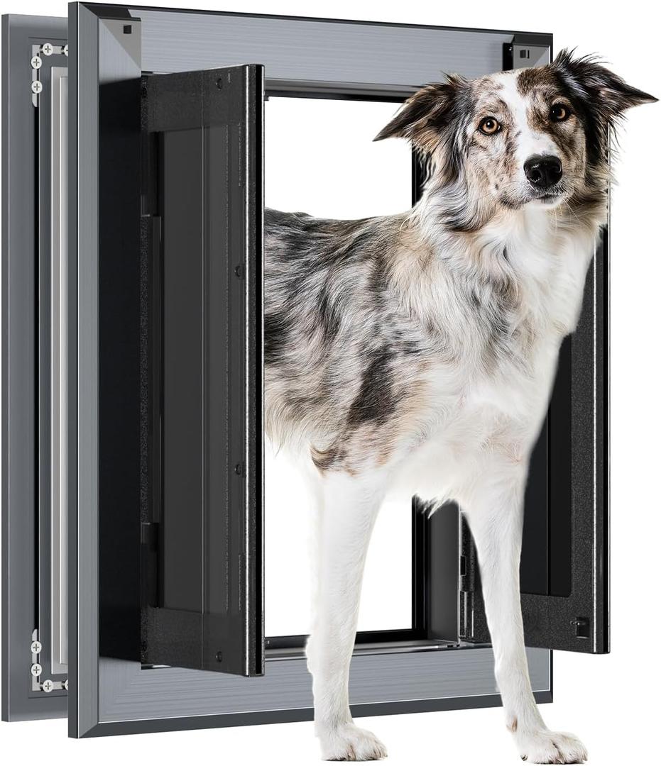 Aluminum Large Dog Door for Door, Up to 110 LBS,Gray
