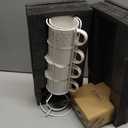 LE TAUCI Stackable Cappuccino Cups 6 oz with Saucers and Stand, Ceramic Embossed Coffee Mugs for Espresso Au Lait, Latte, Cafe, Mocha,Tea, Dishwasher Oven Safe - Set of 4, Arctic white