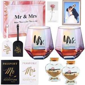 Wine Glasses for Mr and Mrs Gifts Wedding Gift Bridal Shower Gift Engagement Gifts for Couples Honeymoon Travel Essentials Present for Newlywed Marriage