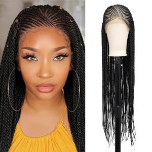 Brinbea 13X8'' HD Lace Cornrow Braided Wigs for Black Women Cornrow Twisted Braid Wig with Baby Hair Unique Look Premium Synthetic Braided Lace Front Wigs Black Braided Wigs 36 Inches