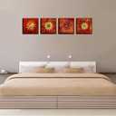 Vintage Flowers Pattern Canvas Prints Wall Art for Bedroom 4 Piece Framed Artwork Abstract Red Sunflower Picture for Home Office Decoration 16x16, 16"x16"x4pcs
