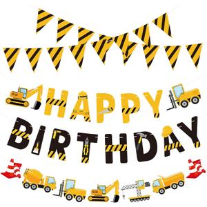 Construction Birthday Banners Vehicle Truck Paper Garlands Construction Pennant Flags Bunting Banners Happy Birthday Party Decor for Boys Construction Theme Birthday Party Decorations, Set of 5