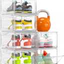 Thickened Clear Shoe Storage Organizer with Magnetic Door, Sturdy Stackable Shoe Boxes for Closet, Collapsible Space-Saving Shoe Rack for Sneakers & Boots, Plastic Shoe Cabinet Box Set, 6 Pack, White