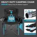 FUNDANGO Oversized Camping Chair for Adults, Heavy Duty Portable Foldable Lawn Chair with Padded Seat & Back, Lumbar Support, 4-can Cooler & Cup Holder, Carry Bag Included for Outdoor