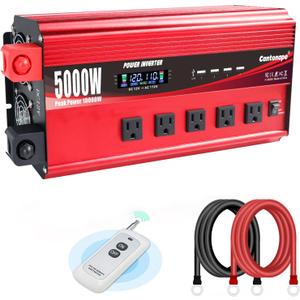 Cantonape 5000W Power Inverter 12V to 110V/120V DC to AC with LCD Display, Remote Controller 5 x AC Outlets and 4 x 3.1A USB Car Adapter for Car Truck Boat RV Solar System