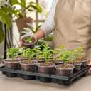 RooTrimmer 12 Cell Nursery Pot Trays 5 Pack with 4 Inch Clear Plant Pots 60 Pack, Thick Sturdy Seeds Starting Germination Shuttle Carrying Trays, Black Small Planter Nursery Propagation 5 Sets