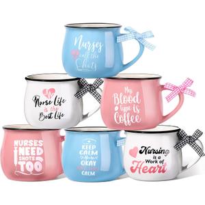 Zubebe 6 Pcs Nurse Appreciation Gifts 12 oz Ceramic Nurses Mugs Coffee Cups for Nurses Week Nursing School Rn Practitioner Student Nurse's Graduation Gift(Nurse)