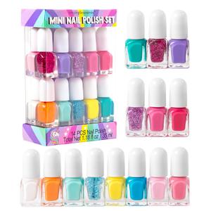 SIMPLE PLEASURES Rainbow Glitter Kids Nail Polish Set for Girls  14 Water-Based Non -Toxic Nail Art Kit - Gift Set for Ages 7-12 (Pink)