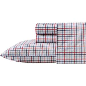 Nautica - Queen Sheet Set, Cotton Percale Bedding Set, Crisp & Cool, Lightweight & Breathable (Boating Tattersall Red, Queen)