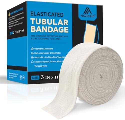 Latex-Free Elasticated Tubular Support Bandage with Stockinette Fabric, Breathable Tubular Compression Sleeve for Joint & Tissue Support on Arms, Knees, Legs (3" x 11 Yards) Size D
