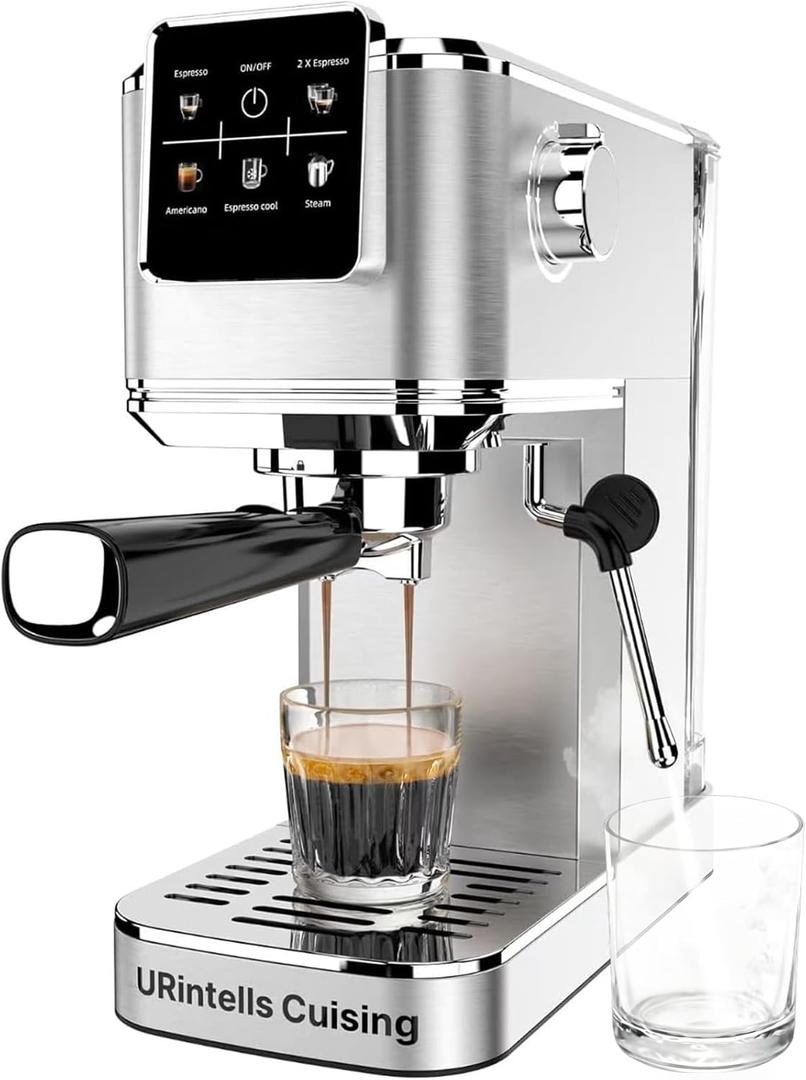 Espresso Machine 20 Bar, Touch Screen Espresso Maker with Steam Milk Frother, Stainless Steel Coffee Machine for Cappuccino Latte Americano Cold Brew,1350W Fast Heat Up System, Silver