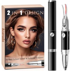 2 in 1 Heated Eyelash Curlers and Eyebrow Trimmer for Women, Electric Eyelash Curler with 2 Temperature Modes Anti-Burn USB Rechargeable Heated Eyelash Curler, Ideal Gift for Women (Black)