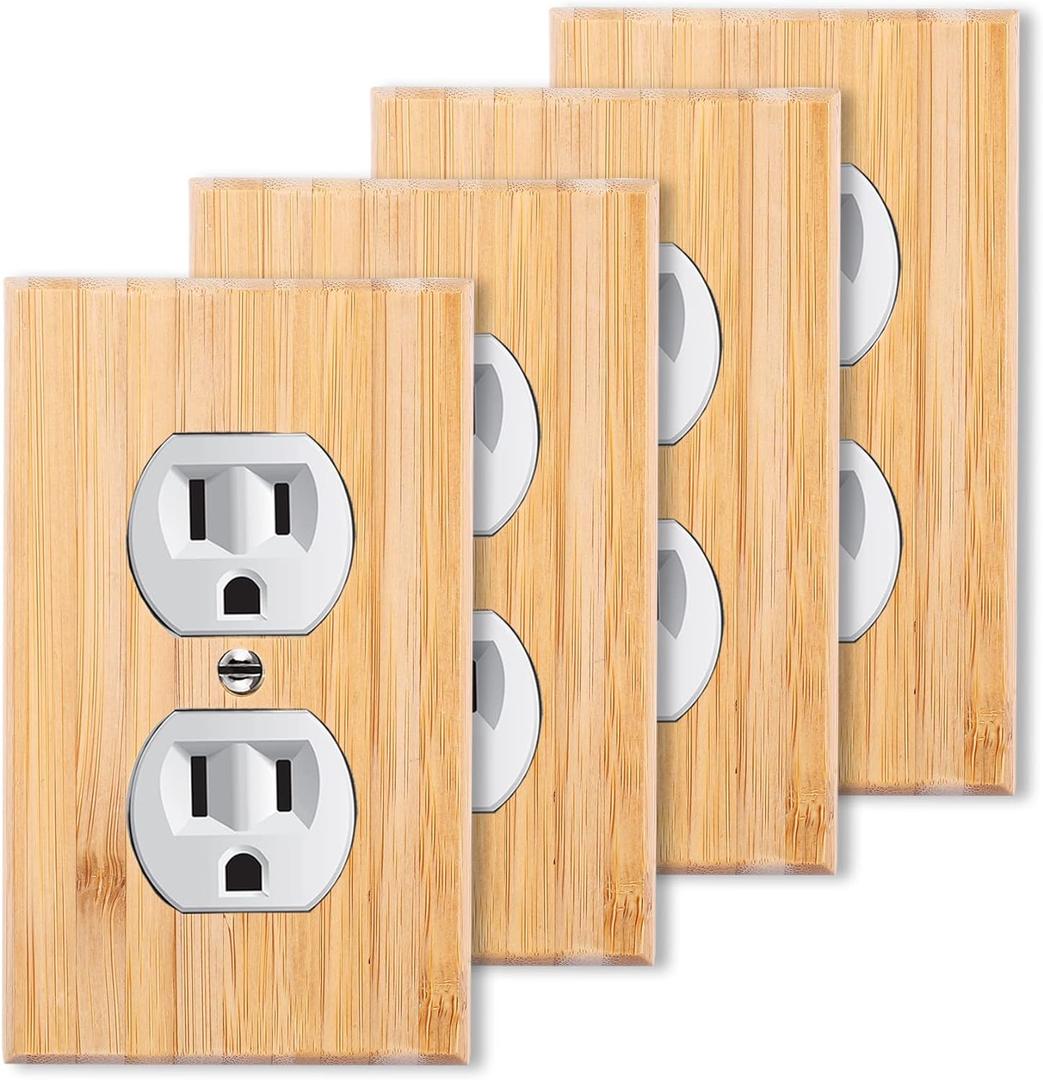 4PC Solid Wood Double hole Outlet Light Switch Plate 4.5" X 2.76" Bamboo Light Switch Cover Quality Raw Wooden Decorative Bedroom Kitchen Home Decor (Double hole Outlet) (Standard Size)