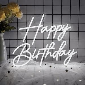 Happy Birthday Neon Sign for Wall Decor, Dimmable LED Happy Birthday Light Up Sign, Happy Birthday Sign for All Birthday Party Decoration Backdrop and Any Ages Bday Celebration, White