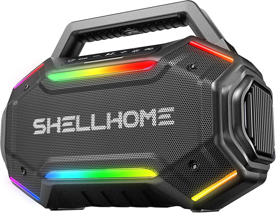 ShellHome Bluetooth 6.0 Speakers Outdoor, 80W(Peak) Loud Speaker with Bass, 30H Playtime, IPX6 Waterproof, RGB Lights, BassUp 2.0, TWS, Portable Large Jobsite Speakers for Party, Garage