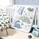 The Peanutshell 5 Piece Baby Crib Bedding Set for Boys - Newborn, Infant & Toddler Nursery Bed Set Decor with Fitted Crib Sheets, Blanket, Dust Ruffle Comforter - Blue Dino