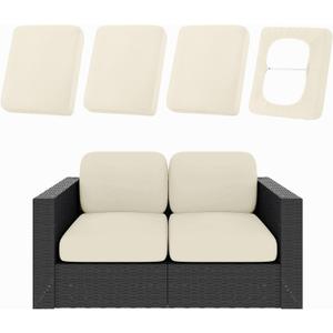 hyha 4Pcs Patio Cushion Covers, Stretch Outdoor Couch Cushion Covers Replacement, Washable Outdoor Chair/Sofa Slipcovers for Patio Furniture Cushions Protector with Elastic Bottom (Beige, Cover Only)