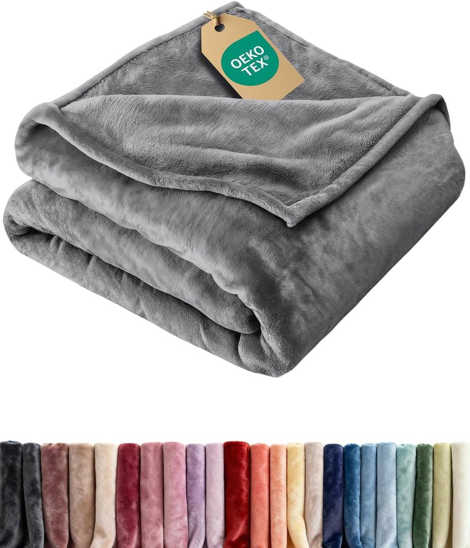 Ultra Soft Fleece Blanket Throw Size - Flannel Fleece Luxury Throw Blanket - Lightweight for Couch Bed Chair - Thick, Warm and Breathable - All Season Cozy Anti-Static Microplush Bedding, Dark Grey