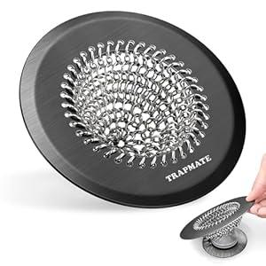 TRAPMATE Shower Drain Hair Catcher, 4.4" Easy Clean Bathtub Drain Hair Catcher, Anti-Slip Bath Tub Drain Protector, Upgraded 304 Stainless Steel Shower Sink Drain Cover for Bathroom (Patented Product) (Black)