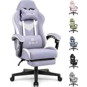N-GEN GAMING Gaming Chair, Reclining Backrest, Footrest, Fabric, Purple
