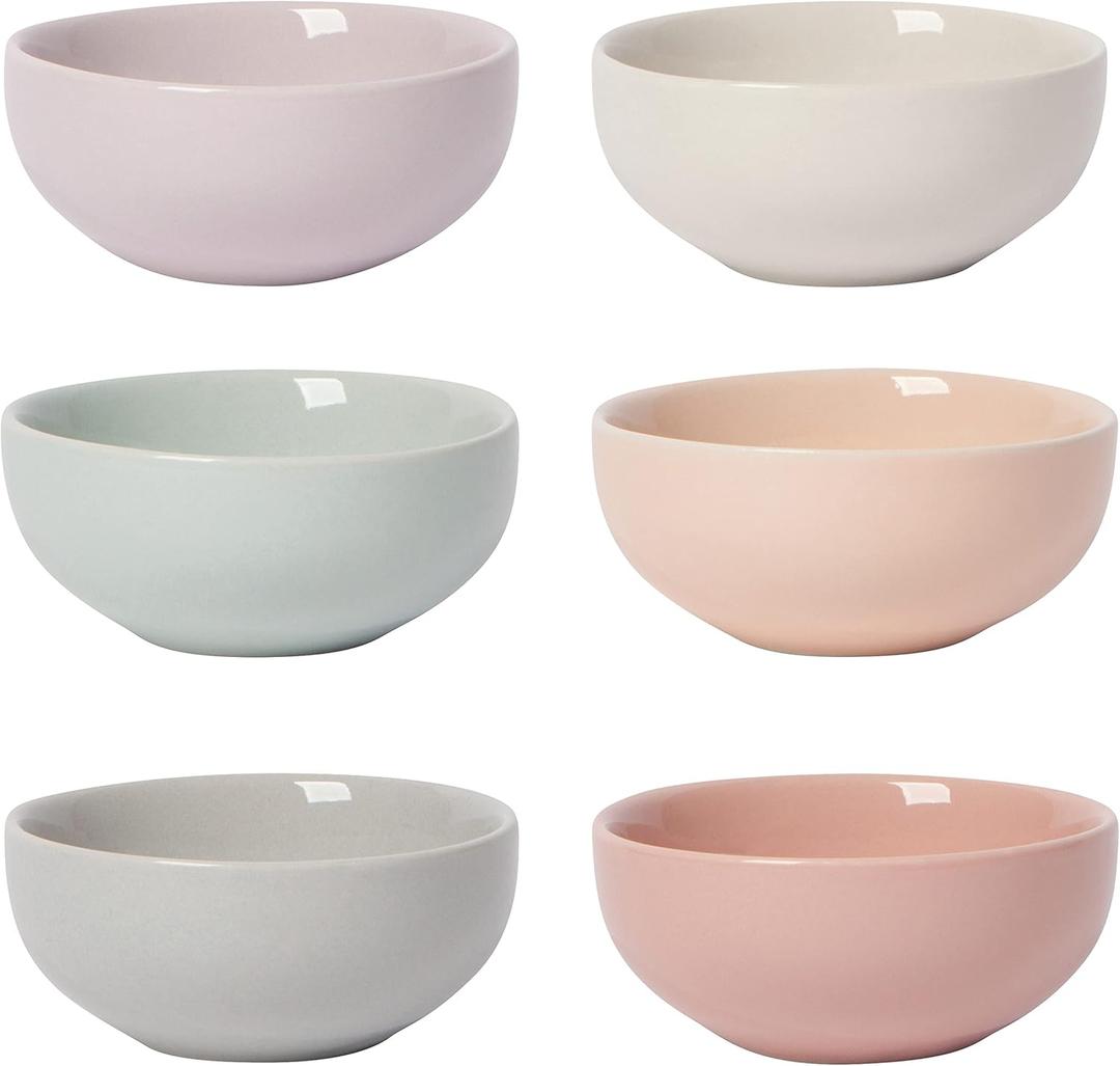Now Designs Pastel Ceramic Pinch Bowl Set, Soy Sauce Dish, Set of 6, 2 oz (Cloud)