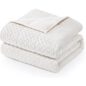 Wemore Minky Dot Weighted Blanket for Adults Queen Size 15 lbs, Soft Heavy Blanket for Stress Relief and Sleep Promotion, Breathable Blanket for All-Season with Glass Beads, White 60 x 80 inches