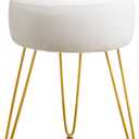 LUE BONA Vanity Stool, White Vanity Stools for Makeup Room, Round Ottoman Foot Stool, Velvet Footrest Vanity Chair for Bathroom Vanity, Bedroom, Living Room, Entryway, Offices (Beige)