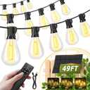 50FT Solar String Lights Outdoor, 18+1LED Shatterproof Bulbs with Remote & USB Port, Waterproof 3 Modes Dimmable Solar Lights for Backyard, Patio, Camping