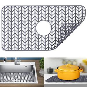 JIUBAR Sink protectors for kitchen sink |16"18"19"24"26"28"29"silicone sink mat| Silicone Kitchen Sink Mat Grid for Bottom of Farmhouse Stainless Steel Porcelain Sink(26"x 14" Center Drain Gray)