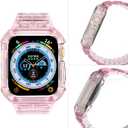 CRIS-BAND Bumper Bands Compatible with Apple Watch Band 45mm 44mm 42mm 41mm 40mm 38mm for Women Men, Water Shock-Proof Strap for iWatch Apple Watch Band with Case for Series 9 8 7 6 SE 5 4 3 2 1 (Jelly-Pink)