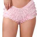 SHARICCA Womens Sexy Mesh Ruffle Panties Booty Boy Shorts Underwear (Small-Medium, Pink)