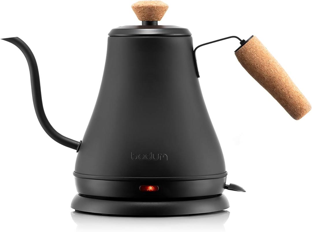 Bodum 27oz Bistro Gooseneck Electric Water Kettle, Pour Over Coffee & Tea, Stainless Steel, Matte Black (0.8 Quarts)