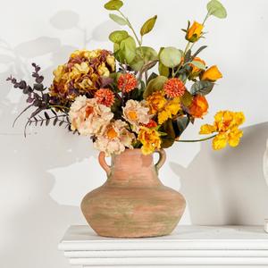 Sungmor Rustic Ceramic Flower Vase with Handles, Decorative Pottery Vase 7 Inch Terracotta Plant Pots, Cement Textured Vases Home Decor, Indoor Fresh Flowers Planter, Dried Flower Arrangements (Style 1 - 7 Inch Tall)