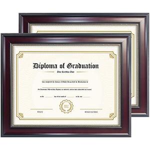 GraduatePro 8.5x11 Diploma Frame, Picture Frame for Wall and Tabletop Display with UV Protection Acrylic, Professional Wooden Look, Mahogany with Gold Beaded, Pack of 2