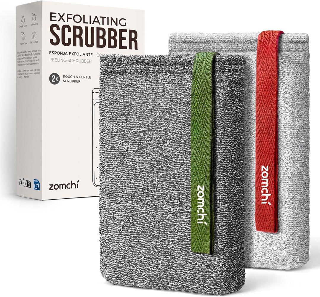 ZOMCHI Body Scrubber, 2 Pack Exfoliating Sponge for Shower and Bath, Large Exfoliator Tool to Remove Dead Skin, Body Sponge for Women & Men (2-Pack, Gray)