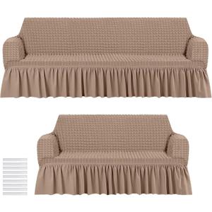 1 Pc Sofa Slipcover Set for Couch Cushion Couch Cover with Skirt Durable Washable High Elastic Stretchable Furniture Covers for Sofa Loveseat Arm Chair (Khaki, 35" x 60")