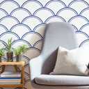 7 x Safiyya 393" x17.7" Wavy Wallpaper Blue and White Wall Paper for Bathroom Peel and Stick Wallpaper Geometric Stripe Removable Modern Contact Paper for Bedroom