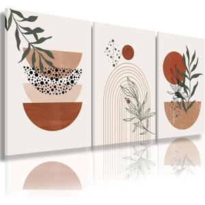 Boho Wall Art PrintsBoho Wall Decor, Mid Century Modern Wall ArtSet of 3 Prints, Abstract Geometric Prints Black Beige Terracotta Minimalist Art, Natural Framed Canvas Prints Artwork For Living Room