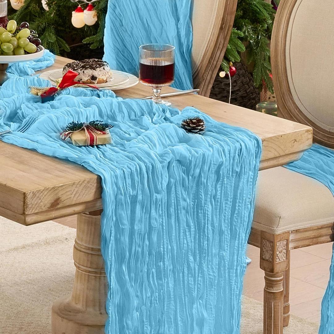 6 Pack Baby BlueTable Runner Graduation Cheesecloth120 Inch Boho Rustic Gauze 10 FT Cheese Cloth Table Runners Decorations for Mother's Day Birthday Baby Shower Wedding Holiday Home Party Decor