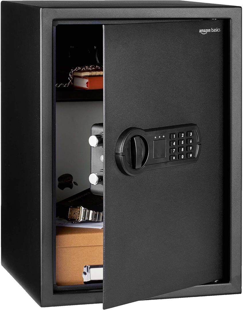 Amazon Basics Steel Home Security Electronic Safe with Programmable Keypad Lock for Documents, Jewelry, Valuables, 1.8 Cubic Feet, Black, 13.8"W x 13"D x 19.7"H