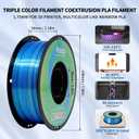 YOUSU 3D Printer Filament Silk PLA Filament Rainbow Color,1.75mm Tri Color Filament 6 * 1kg Pack.