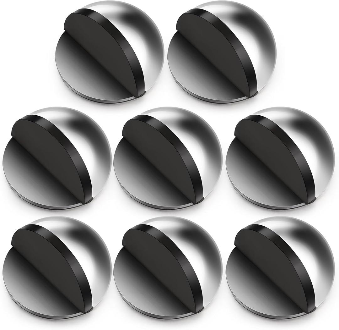MorningRo 8 Pcs Self Adhesive Door Stoppers, Stainless Steel Floor Door Stop Wall Protector, Half Dome Floor Gate Stopper for Living Room, Bedroom, Bathroom, Office (Bright Light)