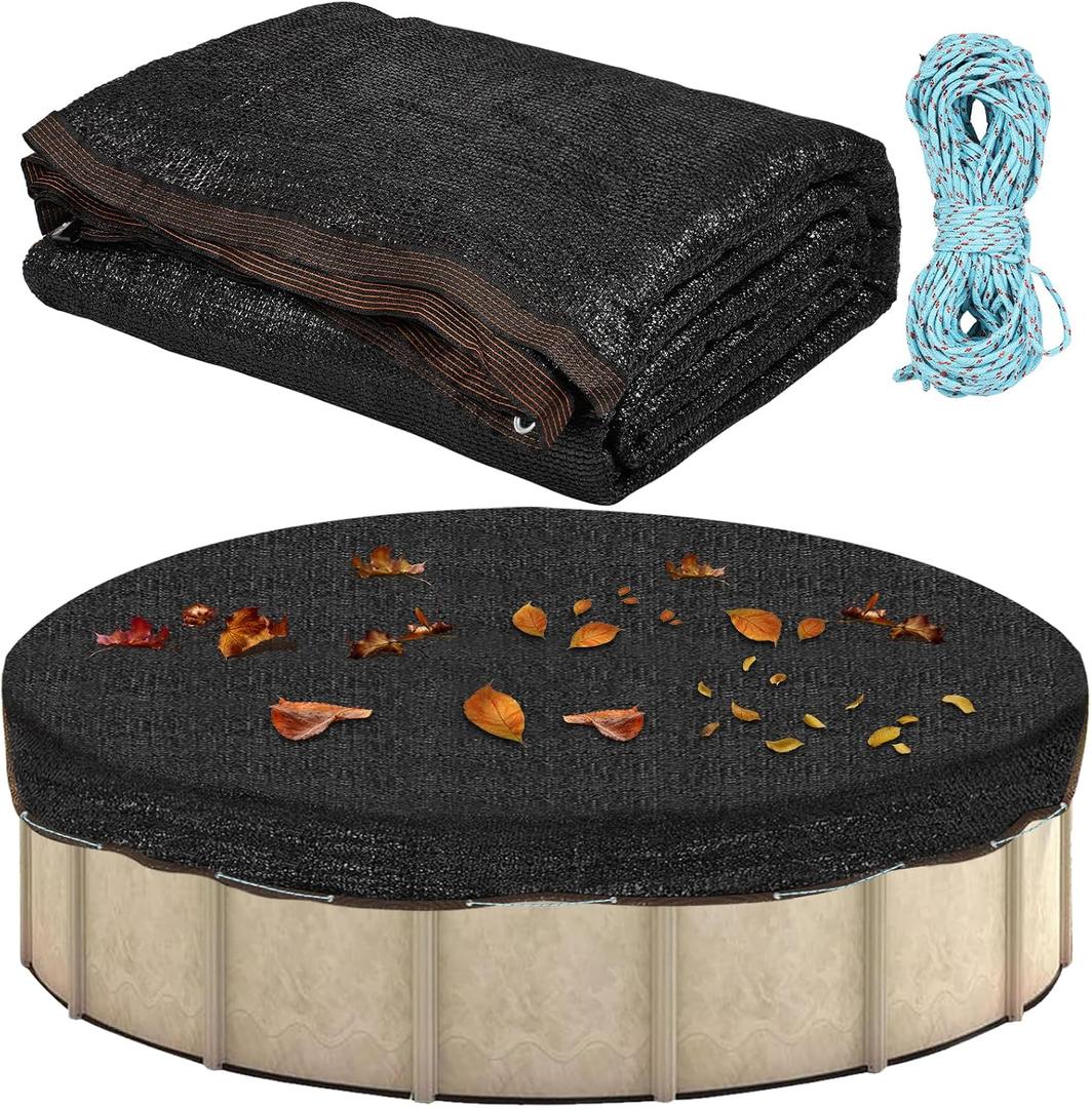35.6 X 35.6 Ft Leaf Net Pool Covers for 24-33Ft Round Above Ground Pool, 35.5ft Winter Pool Mesh Cover with 100FT String Fits 24-33FT Above Ground Pools, Cover Size: 35.6 X 35.6 FTSquare