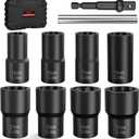 Eapele Bolt Extractor Set, 10 Piece Lug Nut Remover Socket Tool, 1/2" Drive Impact Wheel Lock Removal Kit for Removing Damaged, Frozen, Rusted, Rounded-Off Bolts, Lug Nuts & Screws (10pcs - Large size)