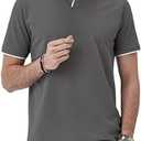 Aiyino Men's Muscle V Neck Polo Shirts Slim Fit Short Sleeve Cotton Golf T-Shirts Ribbed Knit Soft Tees, Small