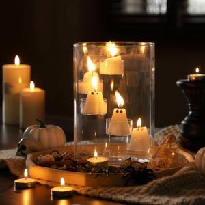 Halloween Glass Hurricane Candle Holder with Candles and Tea Light Clear Cylinder Pillar Candle Holder for Halloween Table Centerpiece Decorations (13 Candles, Single Style)