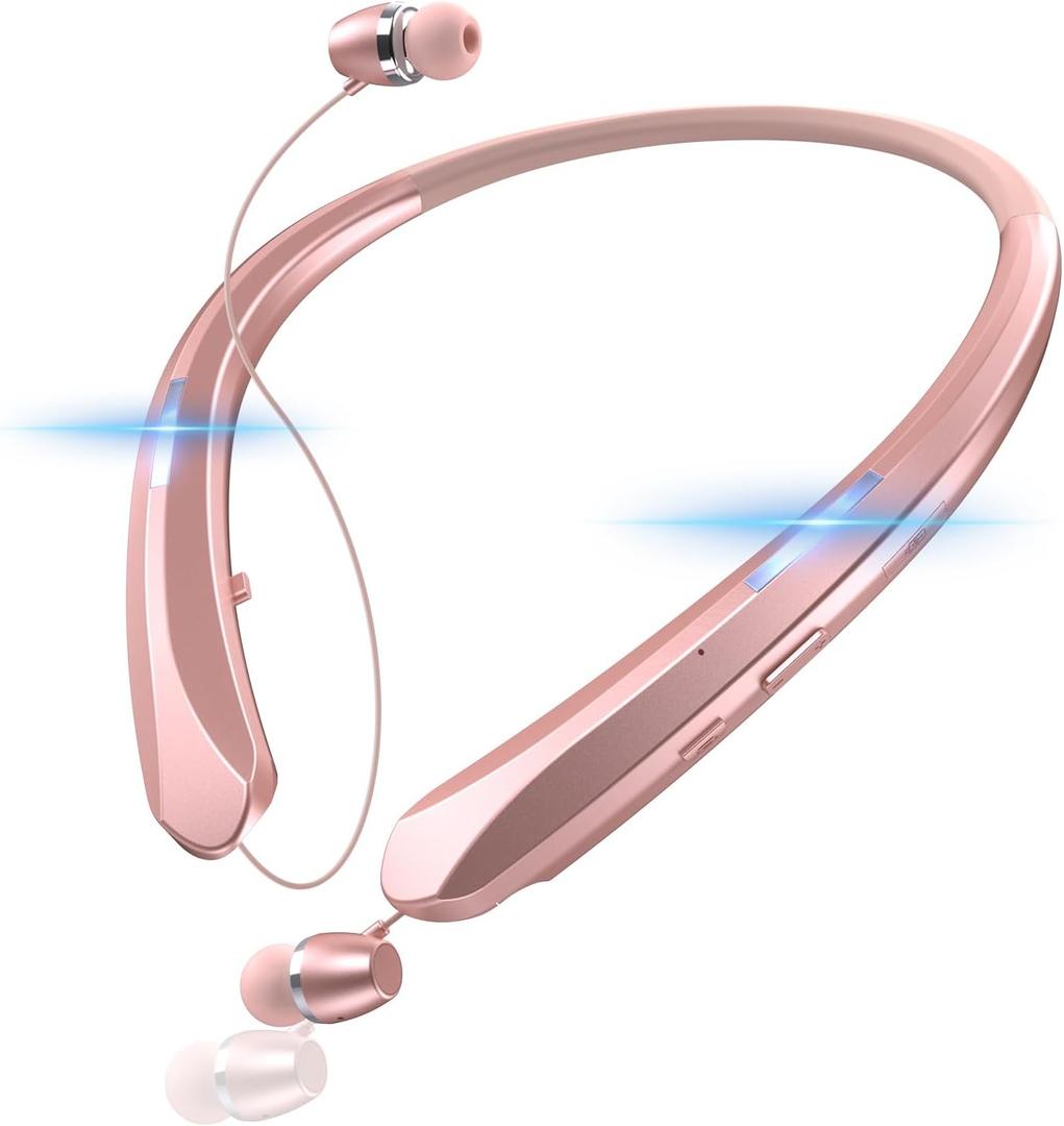 Bluetooth 5.3 Neckband Bluetooth Headphones, Retractable Headphone with Fast Pairing & IPX5 Waterproof, Retractable Design for Travel and Daily Use